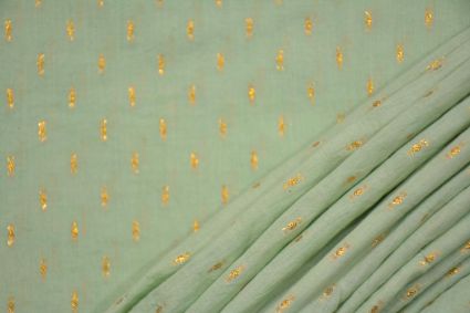 Pastel Green Gold Zari Buti Cotton Fabric