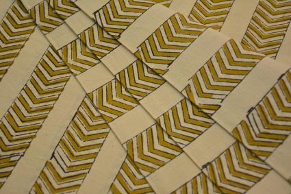 Beige And Mustard Hand Block Printed Cotton Fabric