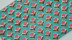 ICE GREEN AND PINK HAND BLOCK PRINT COTTON FABRIC-HF3585