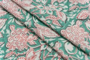 PALM GREEN FLORAL BLOCK PRINTED FABRIC-HF5222