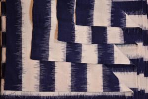 NAVY BLUE AND WHITE DESIGNER DOUBLE IKAT FABRIC-HF1295