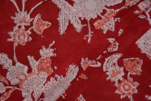 RED FLORAL HAND BLOCK PRINTED COTTON FABRIC -HF4696