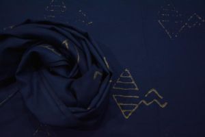NAVY BLUE AND GOLDEN PRINT RAYON FABRIC-NVRF66