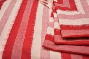 RED AND WHITE DESIGNER DOUBLE IKAT FABRIC-HF1080
