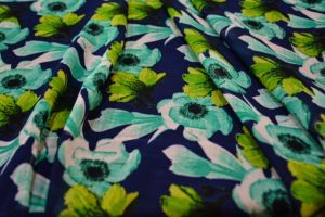 BLUE GREEN FLORAL GEORGETTE FABRIC-HF1107