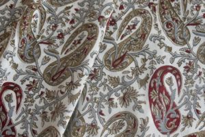 WHITE RED PAISLEY POLYESTER FABRIC-PS18