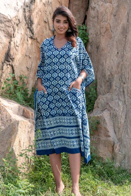 Block Printed Kaftan- Buy Designer Kaftans Nightwear for Women | Navyas ...